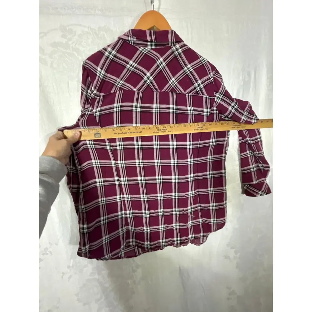 Torrid Button Up 1 1X Burgundy Plaid Lightweight - Picture 9 of 10
